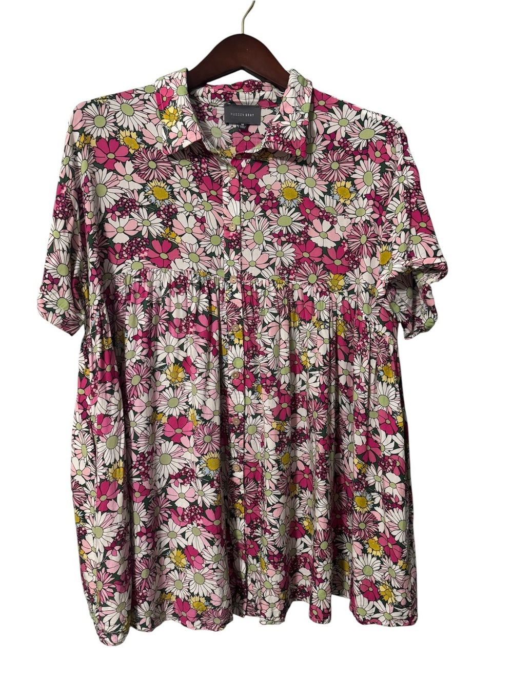 Hudson Gray Floral Button Front Dress Size Medium Pink Daisy Print Boho